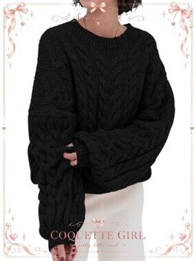 Cable Knit Oversized Crewneck Pullover Sweater